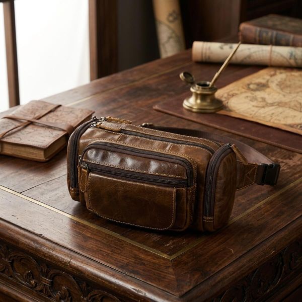 Сумка на пояс объемная Vintage 14695 Коричневая