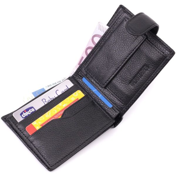 Кошелек для мужчин удобного размера из натуральной кожи ST Leather 22461 Черный