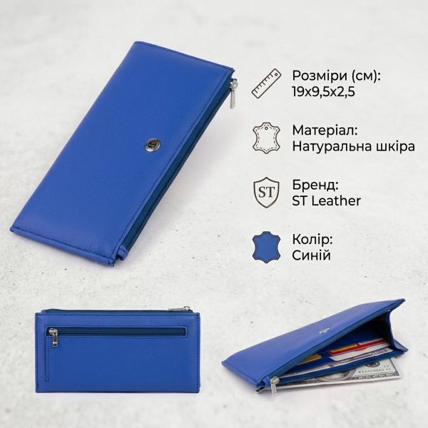 Горизонтальний тонкий гаманець зі шкіри унісекс ST Leather 19329 Синій