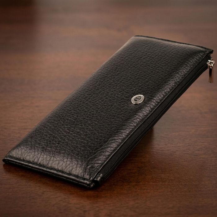 Горизонтальный тонкий кошелек из кожи унисекс ST Leather 19324 Черный