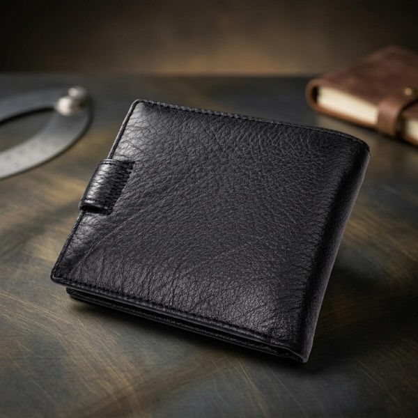 Мужской горизонтальный бумажник среднего размера из натуральной кожи ST Leather 22484 Черный
