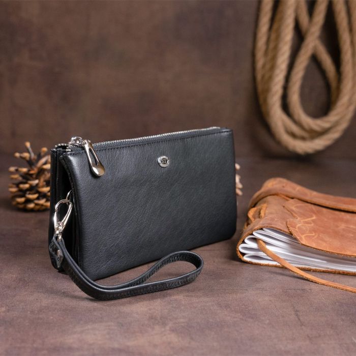 Вместительный клатч на два отделения женский ST Leather 19246 Черный