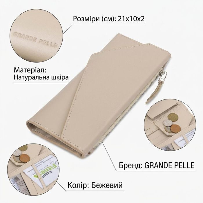 Женский классический кошелек GRANDE PELLE 11521 Бежевый