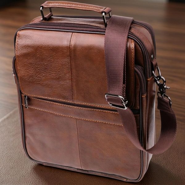 Сумка для мужчин с ручкой для переноса в руке из натуральной кожи Vintage 23028 Коричневый