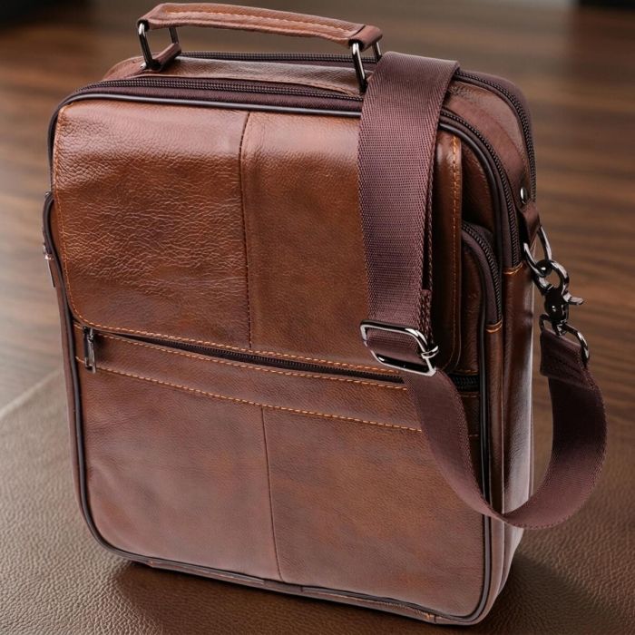 Сумка для мужчин с ручкой для переноса в руке из натуральной кожи Vintage 23028 Коричневый