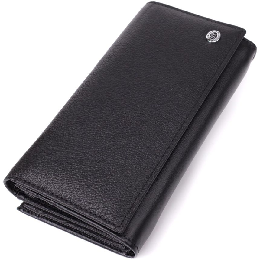 Функциональный женский кошелек на магнитах из натуральной кожи ST Leather 23112 Черный