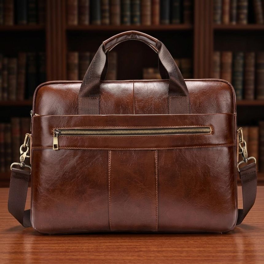 Деловая мужская сумка из зернистой кожи Vintage 14836 Коричневая
