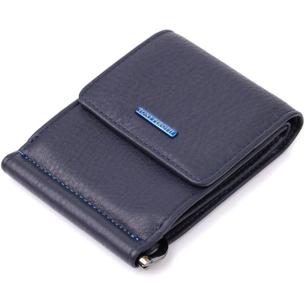 Вертикальный мужской зажим из зернистой натуральной кожи Tony Perotti 20862_1 (3595 navy) Синий