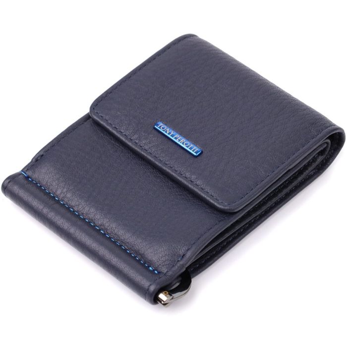 Вертикальный мужской зажим из зернистой натуральной кожи Tony Perotti 20862_1 (3595 navy) Синий