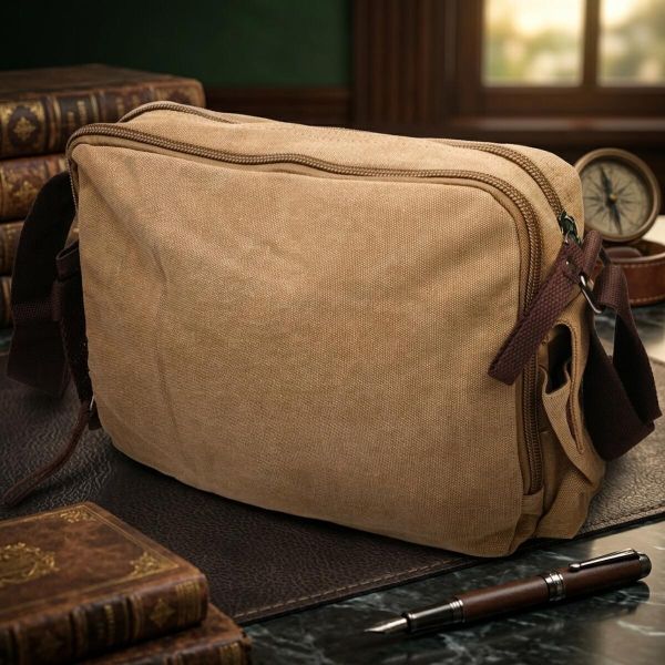 Функціональна чоловіча сумка месенджер із щільного текстилю Vintage 22206 Пісочний