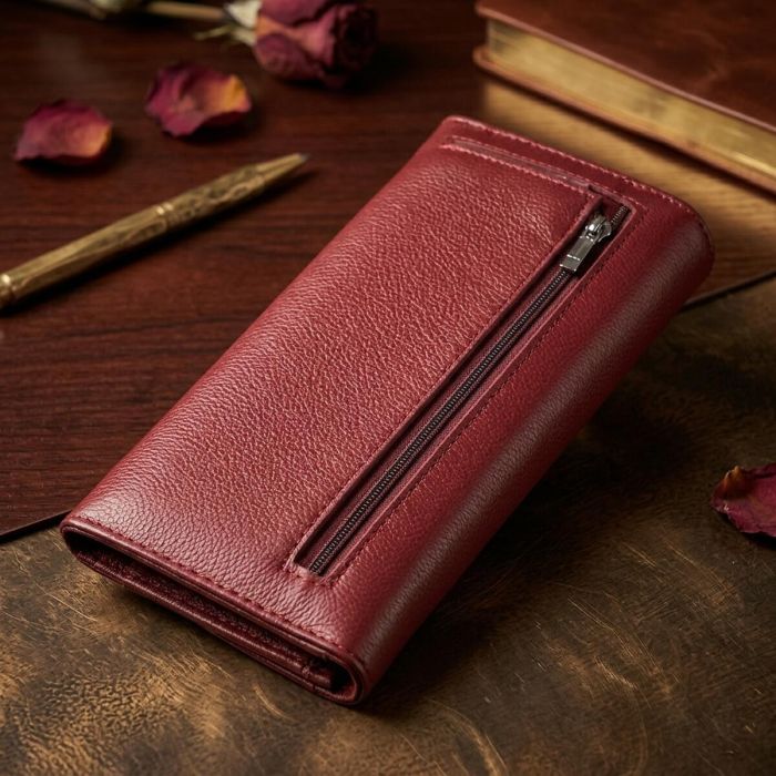 Кошелек для женщин из натуральной кожи с геометрическим клапаном ST Leather 22547 Бордовый