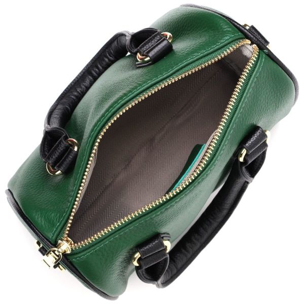 Кожаная сумка бочонок с темными акцентами Vintage 22351 Зеленая