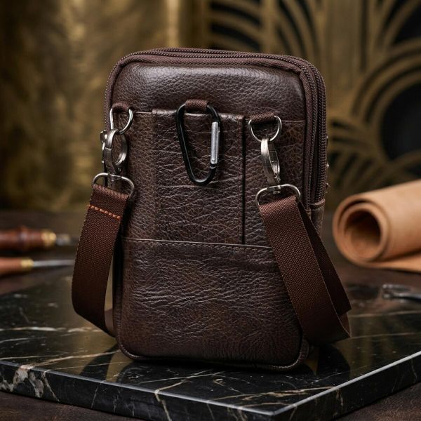 Компактная мужская сумка на пояс из натуральной кожи Vintage 22141 Коричневый