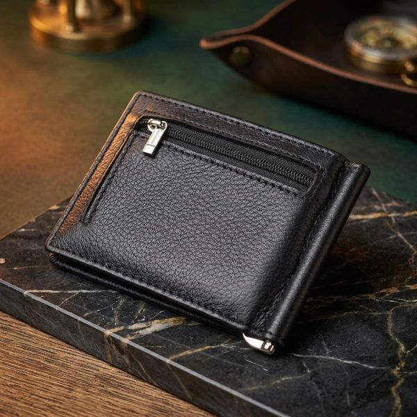 Мужской кошелек с металлическим зажимом из натуральной кожи ST Leather 23092 Черный