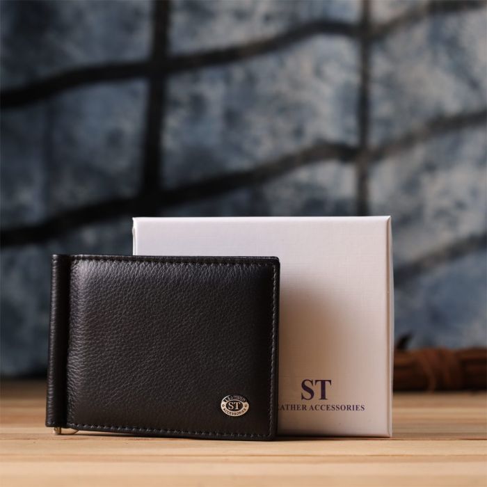 Мужской кошелек с металлическим зажимом из натуральной кожи ST Leather 23092 Черный