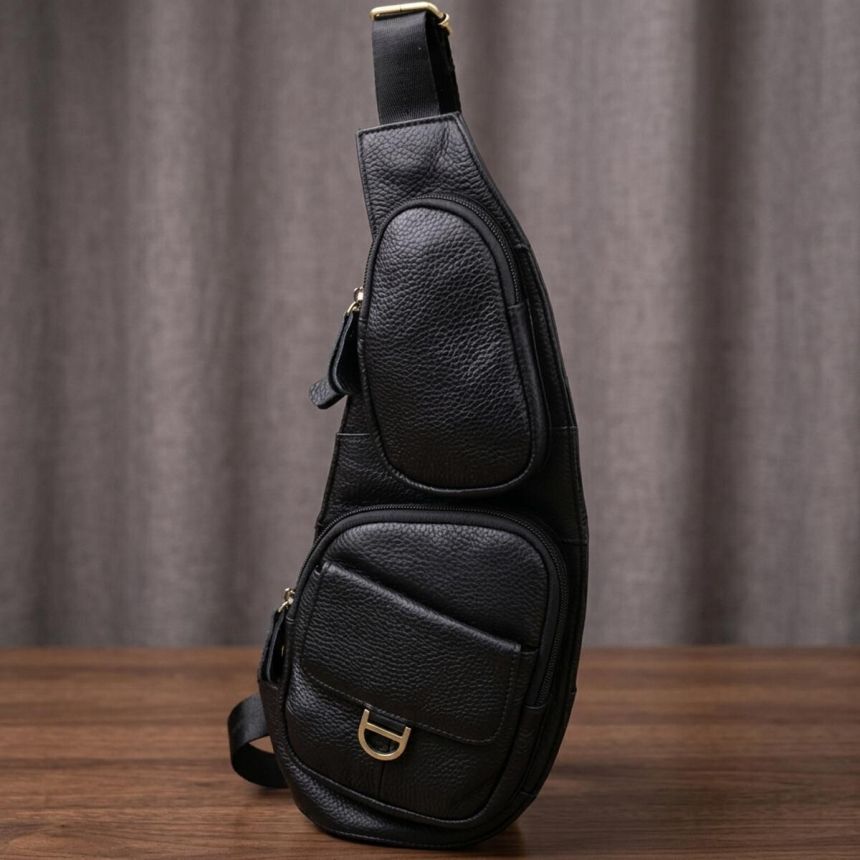 Мужская сумка через плечо из зернистой натуральной кожи Vintage 22964 Черный