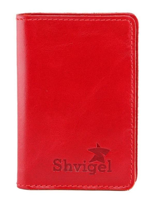 Кожаная яркая визитница Shvigel 00116 красная