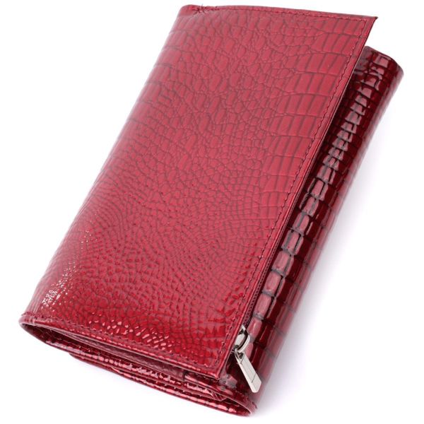 Кошелек женский в три сложения из лакированной фактурной натуральной кожи ST Leather 22708 Красный