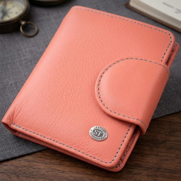 Стильный кожаный кошелек с монетницей снаружи для женщин ST Leather 19458 Оранжевый