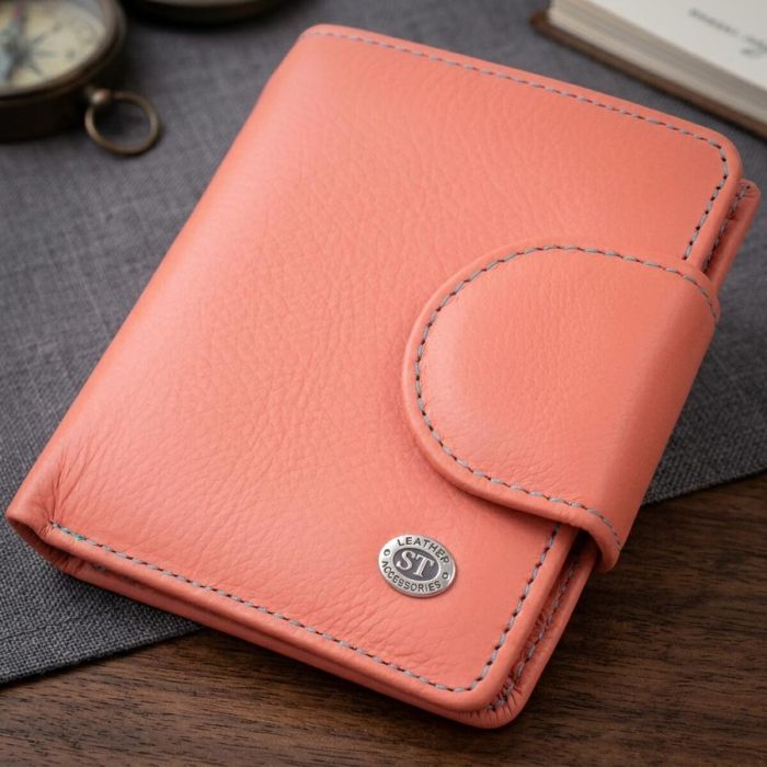 Стильный кожаный кошелек с монетницей снаружи для женщин ST Leather 19458 Оранжевый