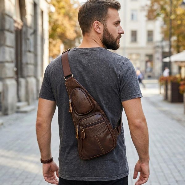 Сумка для мужчин с большим количеством карманов из натуральной кожи Vintage 22956 Коричневый