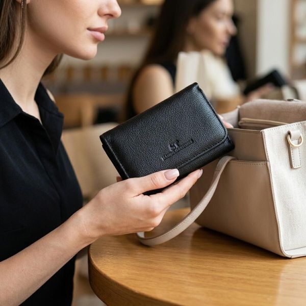 Красивое женское портмоне с монетницей из натуральной кожи ST Leather 22728 Черный