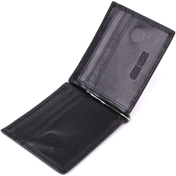 Мужской кошелек с металлическим зажимом из натуральной кожи ST Leather 23092 Черный