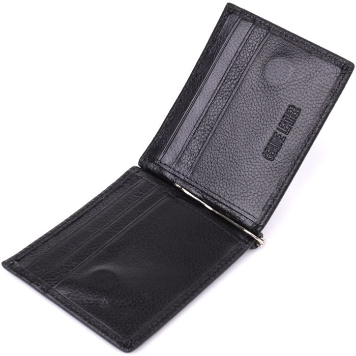 Мужской кошелек с металлическим зажимом из натуральной кожи ST Leather 23092 Черный