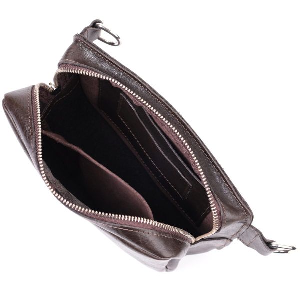 Прямоугольная сумка бананка из качественной натуральной кожи GRANDE PELLE 22575 Коричневый