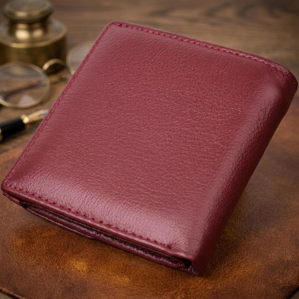 Небольшой женский кошелек с монетницей снаружи из натуральной кожи ST Leather 22544 Бордовый