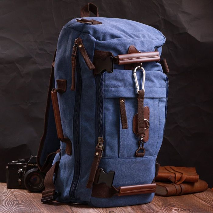 Функциональный рюкзак-трансформер в стиле милитари из плотного текстиля Vintage 22159 Синий