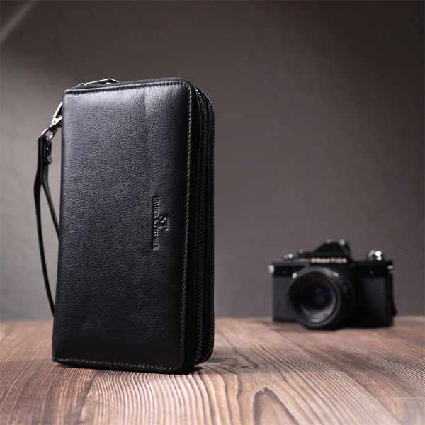 Мужской кожаный клатч для карт купюр и документов ST Leather 22684 Черный