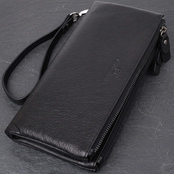 Практичный кожаный кошелек на три отделения ST Leather 23111 Черный