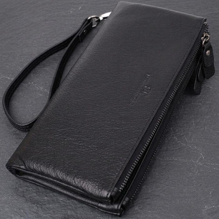 Практичный кожаный кошелек на три отделения ST Leather 23111 Черный