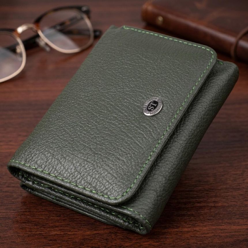Женский кошелек компактного размера из натуральной кожи ST Leather 23072 Зеленый