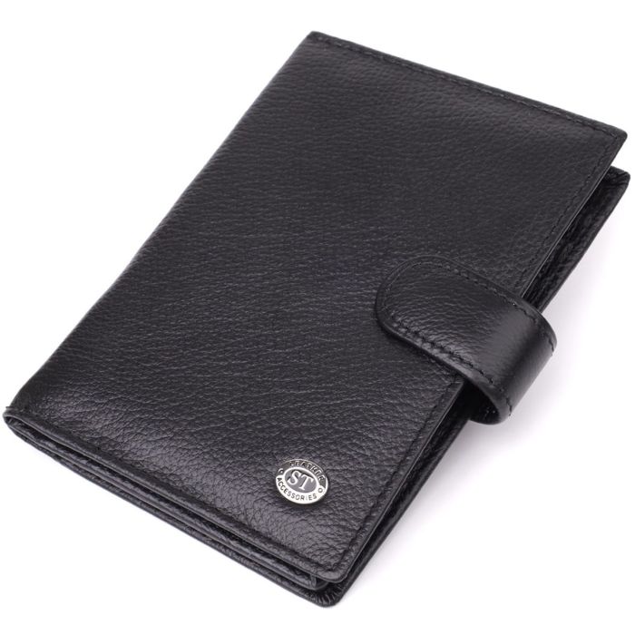 Вместительная обложка на документы унисекс из натуральной кожи ST Leather 23116 Черный
