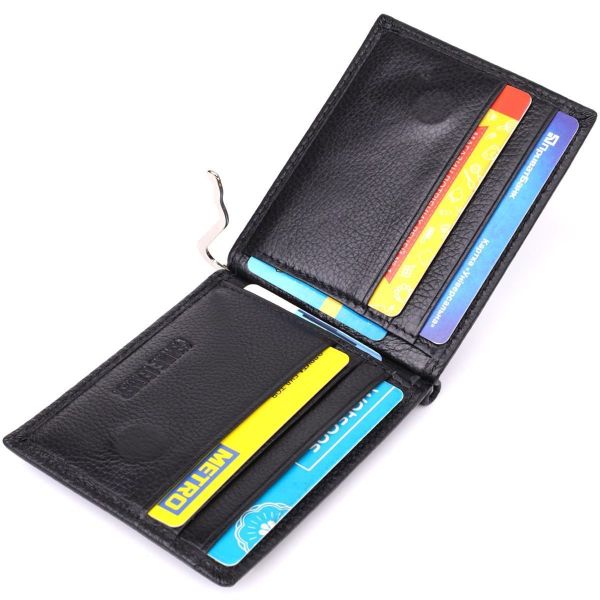 Мужской кошелек с металлическим зажимом из натуральной кожи ST Leather 23092 Черный