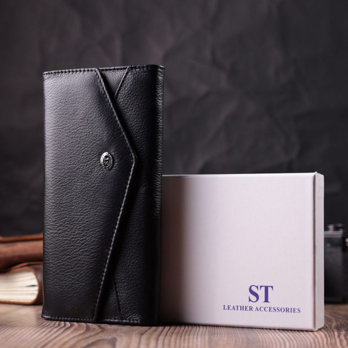 Кожаный женский кошелек с геометрическим клапаном ST Leather 22546 Черный