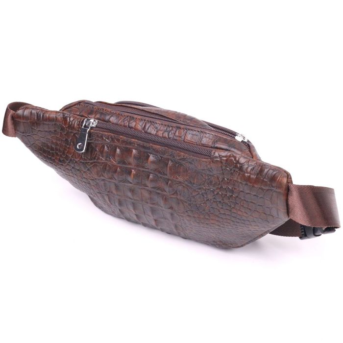 Модная поясная сумка из натуральной кожи с фактурой под крокодила 21298 Vintage Коричневая