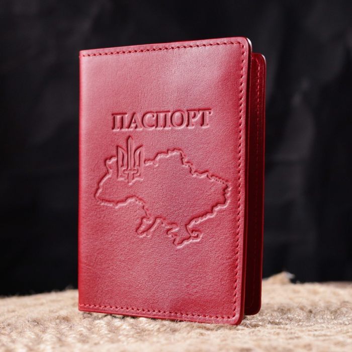 Яркая кожаная обложка на паспорт Карта GRANDE PELLE 16775 Красная
