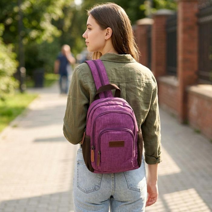 Модный рюкзак из полиэстера с большим количеством карманов Vintage 22147 Фиолетовый