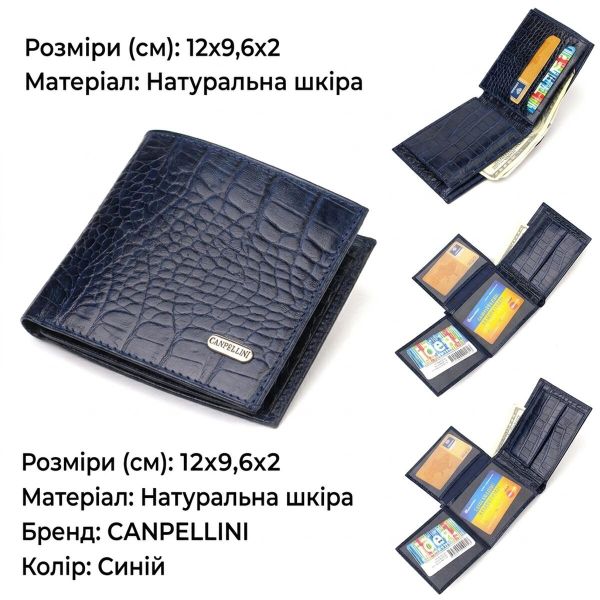 Красивый кошелек для мужчин из натуральной кожи с тиснением под крокодила CANPELLINI 21924 Синий