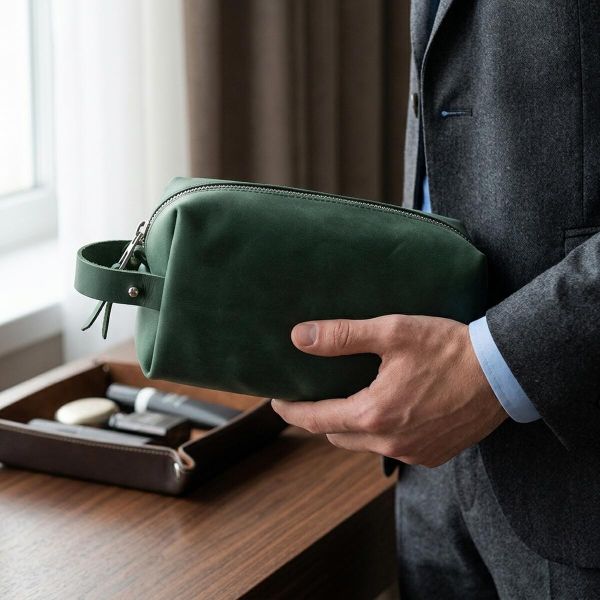 Кожаная косметичка унисекс GRANDE PELLE 11572 Зеленый