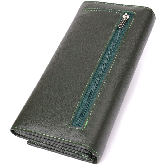 Горизонтальный кошелек у два сложения из натуральной кожи ST Leather 23067 Зеленый