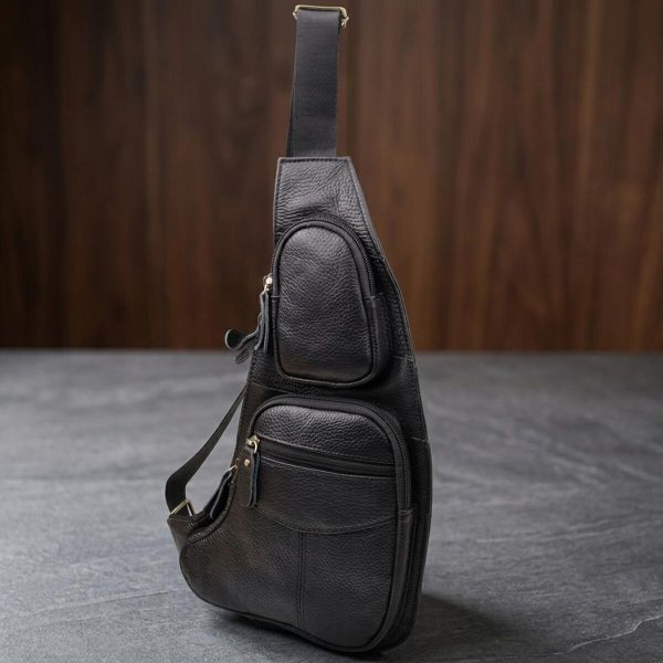Сумка для мужчин с большим количеством карманов из натуральной кожи Vintage 22957 Черный