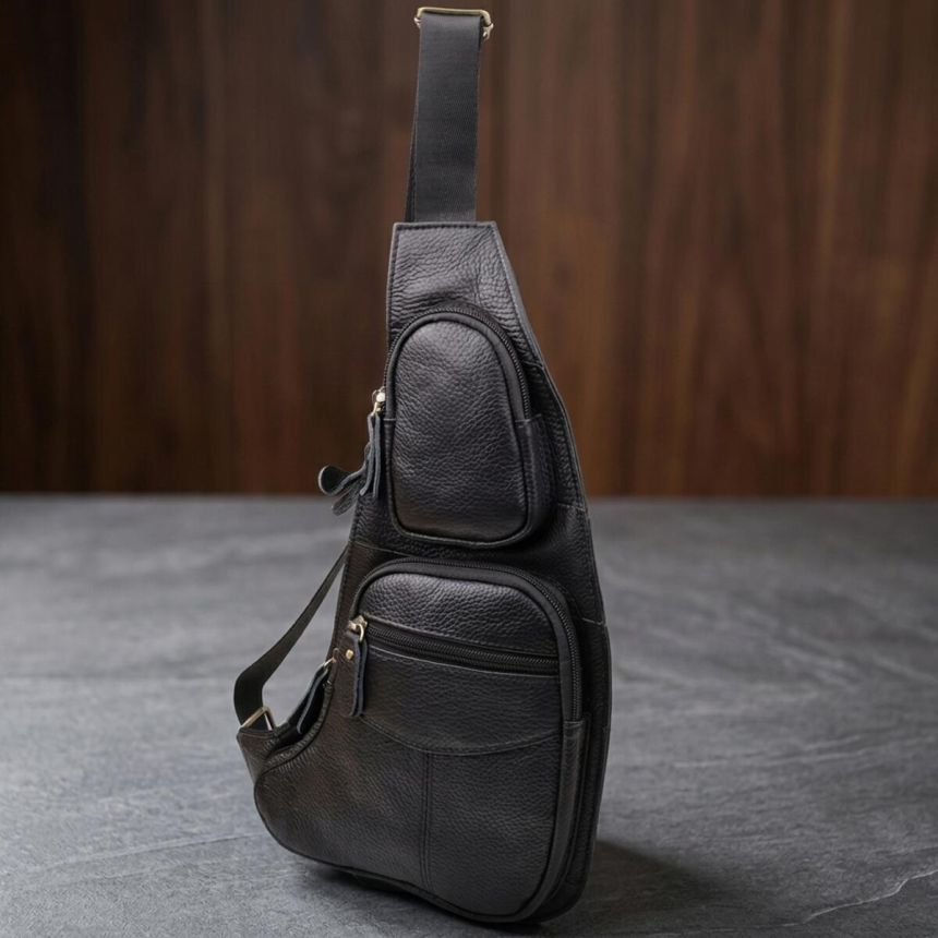Сумка для мужчин с большим количеством карманов из натуральной кожи Vintage 22957 Черный