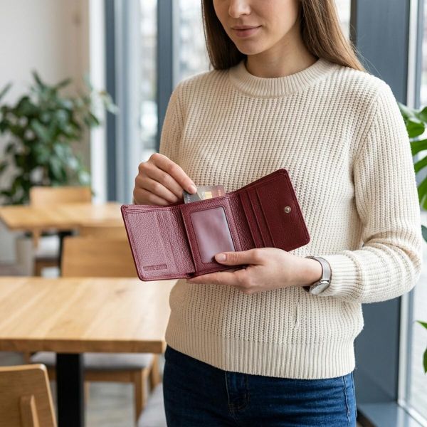 Компактный кошелек удобного формата из натуральной кожи ST Leather 23077 Бордовый