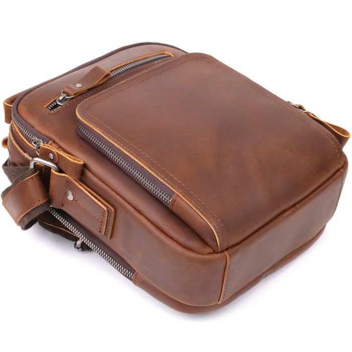Мужская деловая сумка с ручкой для переноса в руке из натуральной кожи Vintage 23033 Коричневый