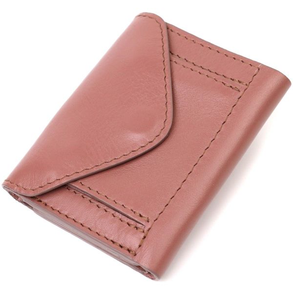 Вертикальное небольшое женское портмоне в три сложения GRANDE PELLE 16784 Пудровый