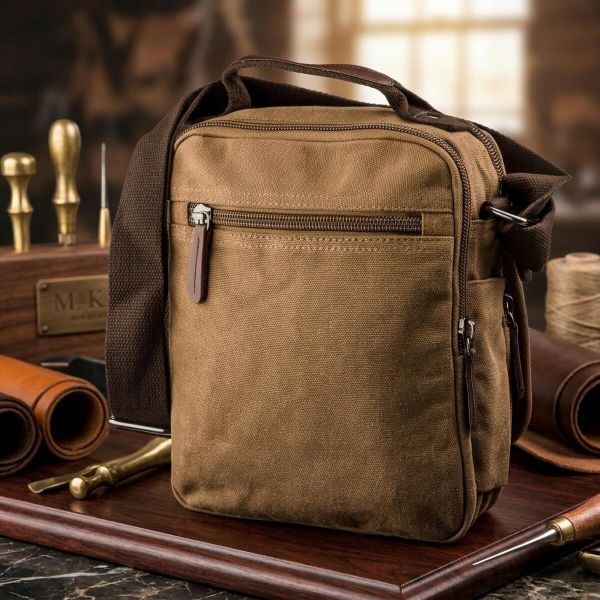 Універсальна текстильна чоловіча сумка на два відділення Vintage 20200 Коричнева